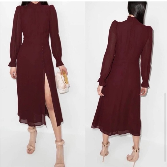 REFORMATION burgundy Stevi Slit-leg Crepe Midi Dress in Claret Size US 8 NWOT - Picture 2 of 4